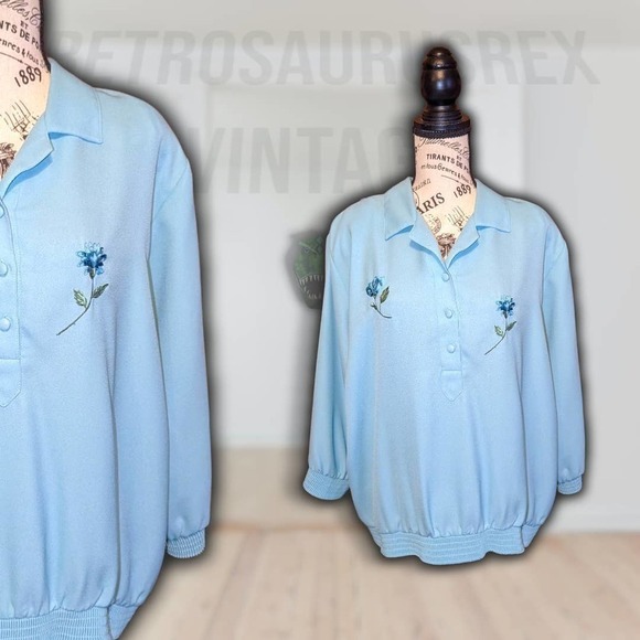 VINTAGE 1970's rare graff california wear embroidered secretary blouse, XL / 1X - Picture 1 of 7